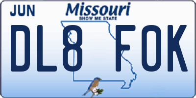 MO license plate DL8F0K