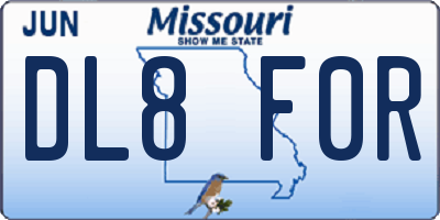 MO license plate DL8F0R