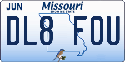 MO license plate DL8F0U
