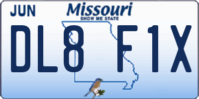 MO license plate DL8F1X