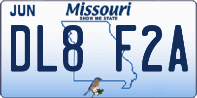 MO license plate DL8F2A