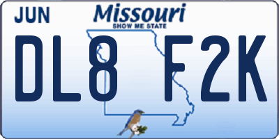 MO license plate DL8F2K