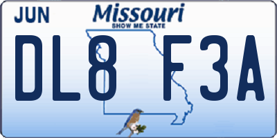 MO license plate DL8F3A