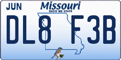MO license plate DL8F3B