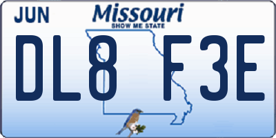 MO license plate DL8F3E