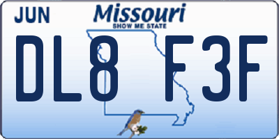 MO license plate DL8F3F