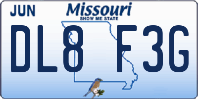 MO license plate DL8F3G