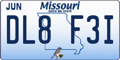 MO license plate DL8F3I