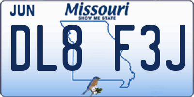 MO license plate DL8F3J