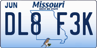 MO license plate DL8F3K