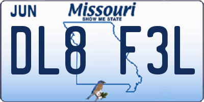 MO license plate DL8F3L