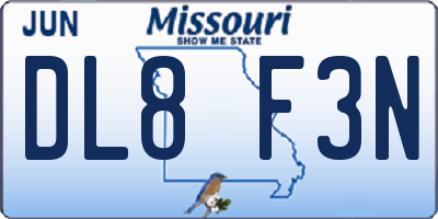 MO license plate DL8F3N