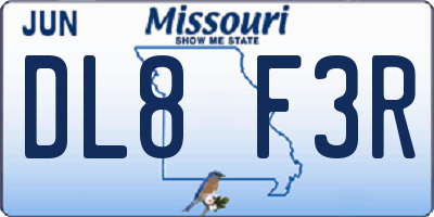 MO license plate DL8F3R