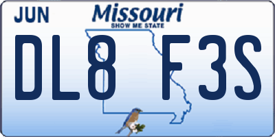 MO license plate DL8F3S