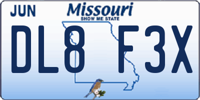 MO license plate DL8F3X