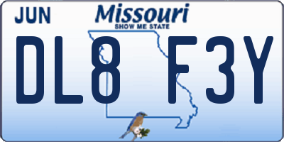 MO license plate DL8F3Y