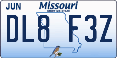 MO license plate DL8F3Z