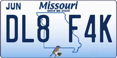 MO license plate DL8F4K
