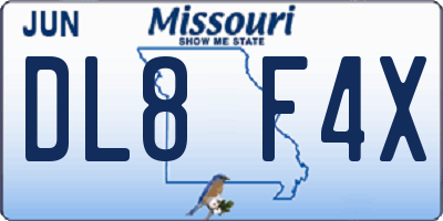 MO license plate DL8F4X
