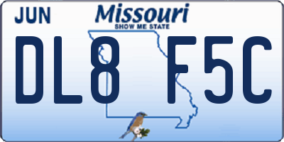 MO license plate DL8F5C