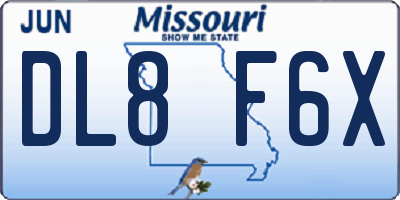 MO license plate DL8F6X