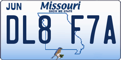 MO license plate DL8F7A
