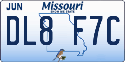 MO license plate DL8F7C