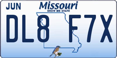 MO license plate DL8F7X