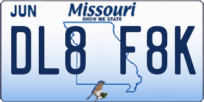 MO license plate DL8F8K