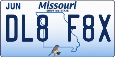 MO license plate DL8F8X