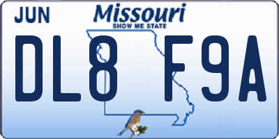 MO license plate DL8F9A