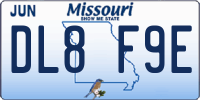MO license plate DL8F9E