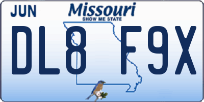 MO license plate DL8F9X