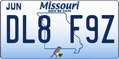 MO license plate DL8F9Z