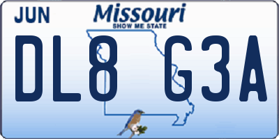 MO license plate DL8G3A