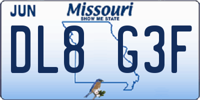 MO license plate DL8G3F