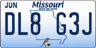 MO license plate DL8G3J