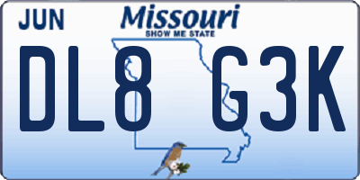 MO license plate DL8G3K