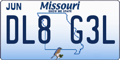 MO license plate DL8G3L