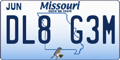 MO license plate DL8G3M