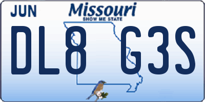 MO license plate DL8G3S