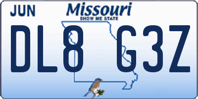 MO license plate DL8G3Z