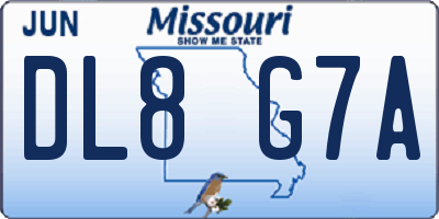 MO license plate DL8G7A