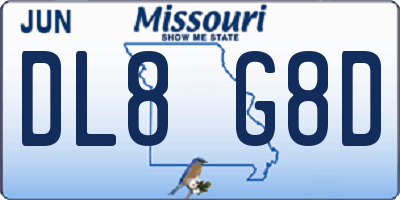MO license plate DL8G8D