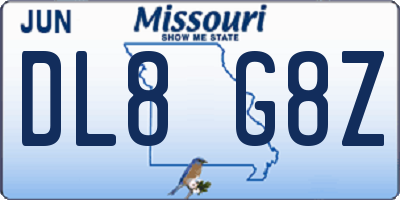 MO license plate DL8G8Z