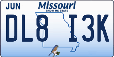 MO license plate DL8I3K
