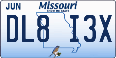 MO license plate DL8I3X