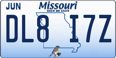 MO license plate DL8I7Z