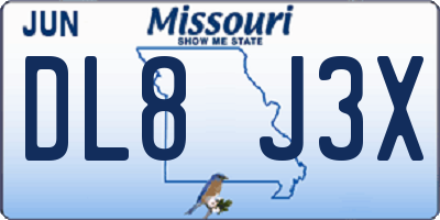 MO license plate DL8J3X