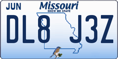 MO license plate DL8J3Z